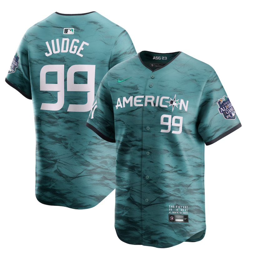 Youth New York Yankees #99 Aaron Judge Teal 2023 Alls-star Cool Base Stitched Jersey